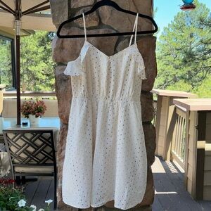 A NEW DAY Ivory Spaghetti Strap Sundress Mini XS Gold Copper Metallic Polka Dots
